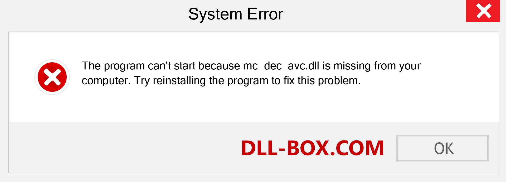  mc_dec_avc.dll file is missing?. Download for Windows 7, 8, 10 - Fix  mc_dec_avc dll Missing Error on Windows, photos, images